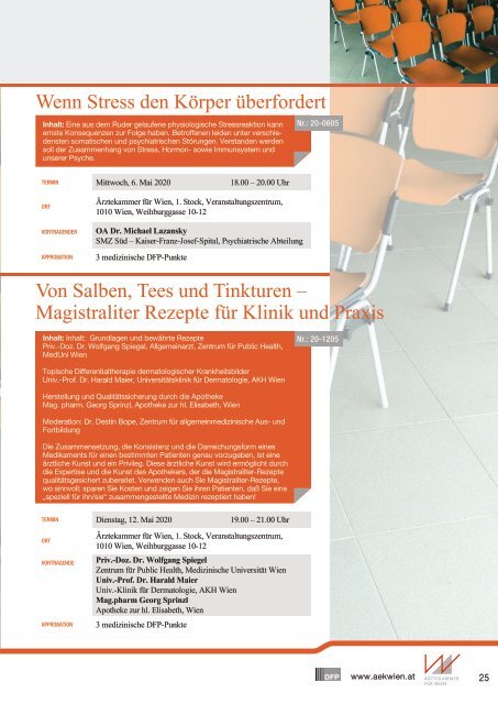 Fortbildungsprogramm Ärztekammer für Wien Sommersemester 2020