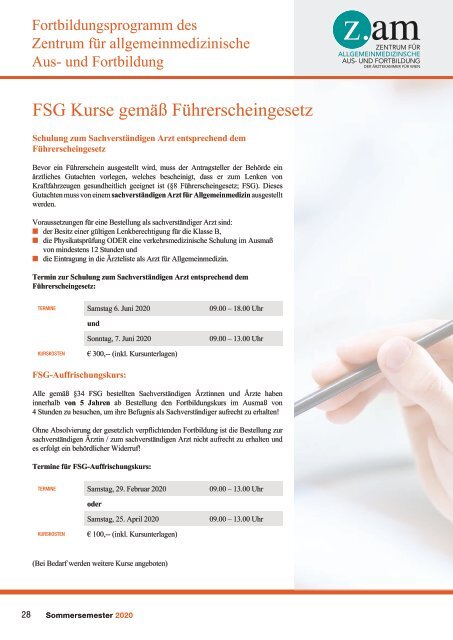 Fortbildungsprogramm Ärztekammer für Wien Sommersemester 2020