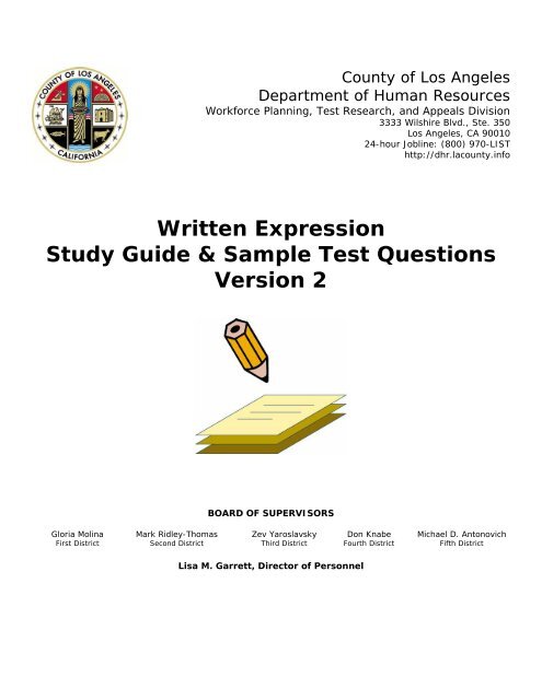 Written Expression Study Guide & Sample Test Questions ... - La.ca.us