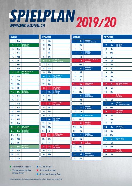 EHC Kloten Saisonprogramm 2019/20