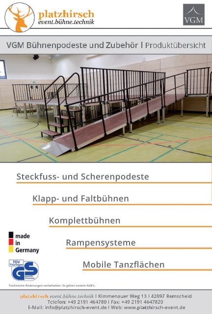 VGM Bühnenpodeste, Bühnenzubehör und Tanzflächen - Artikelliste 2020