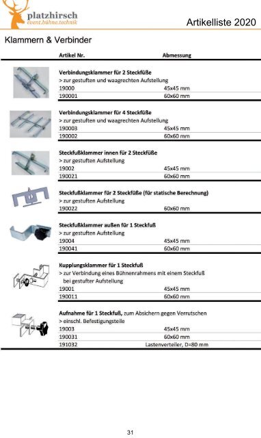 VGM Bühnenpodeste, Bühnenzubehör und Tanzflächen - Artikelliste 2020