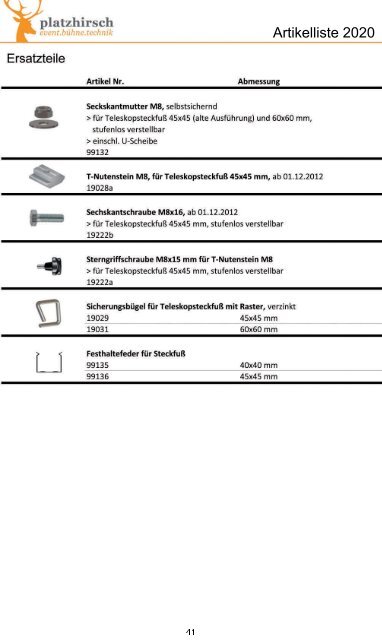 VGM Bühnenpodeste, Bühnenzubehör und Tanzflächen - Artikelliste 2020