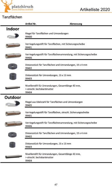 VGM Bühnenpodeste, Bühnenzubehör und Tanzflächen - Artikelliste 2020