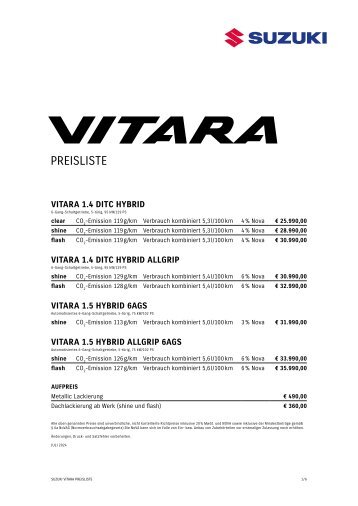 VITARA HYBRID Preise Ausstattung, technische Daten