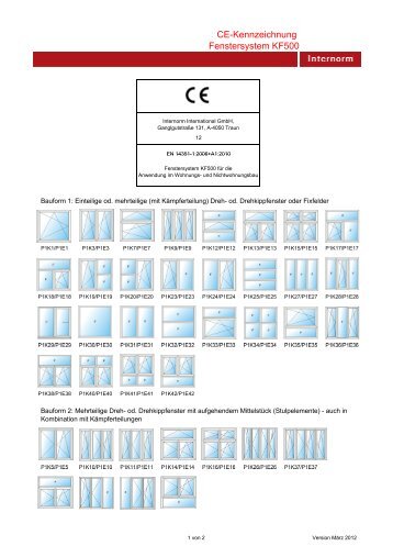 CE-Kennzeichnung Fenstersystem KF500 - Internorm-Fenster AG