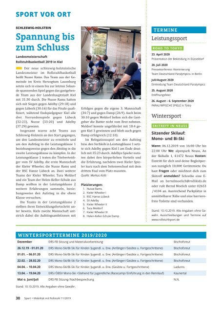 Sport + Mobilität mit Rollstuhl 11/2019