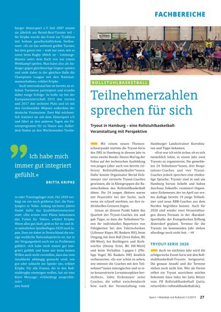 Sport + Mobilität mit Rollstuhl 12/2019