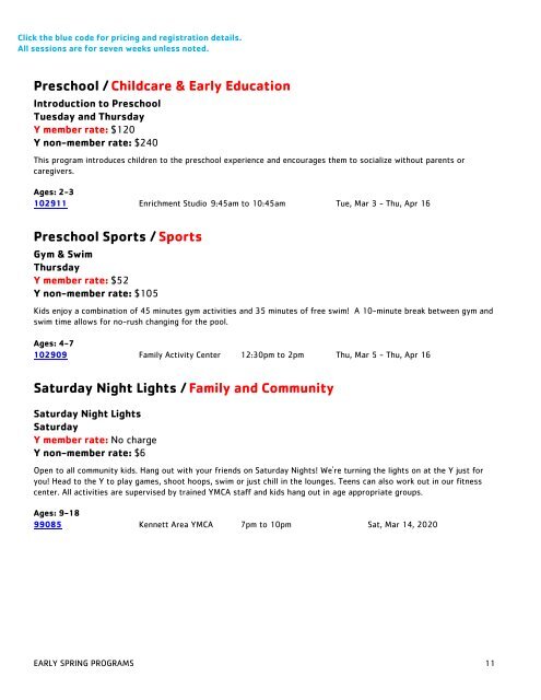 Kennett Area YMCA Program Guide - Spring 2020