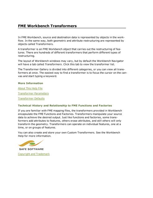 FME Transformers 2012 Safe Software Safe Software Inc 