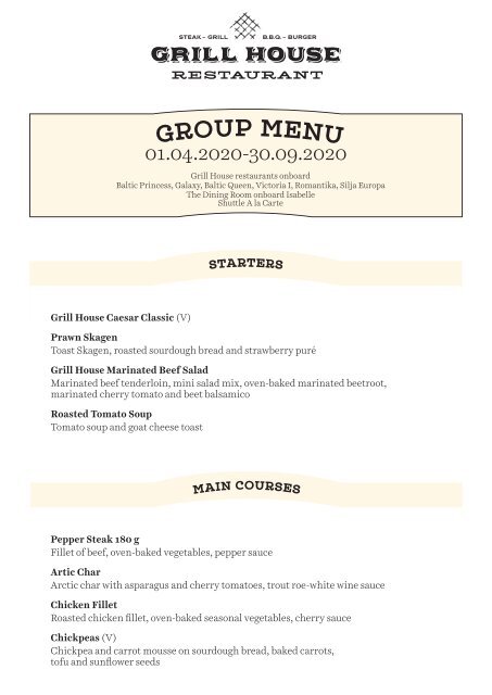 byrde th Træde tilbage Grill House Group Menu Spring 01.04.20-30.09.20 (SEK)