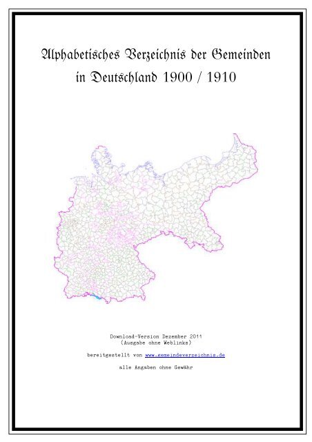 Alphabetisches Verzeichnis der Gemeinden in Deutschland 1900-2