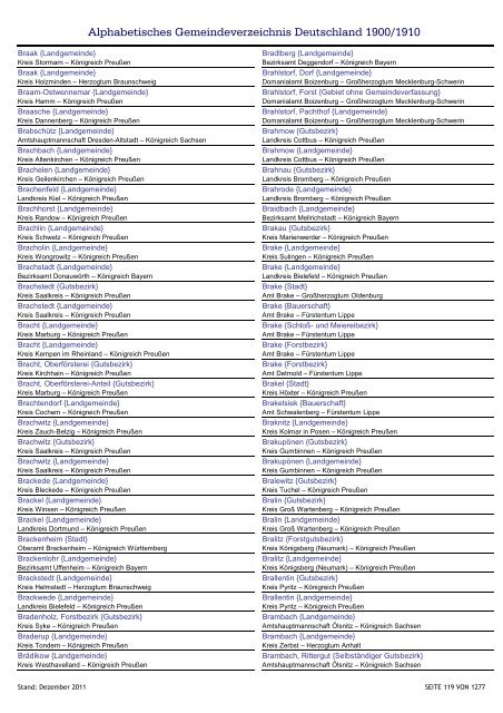 Alphabetisches Verzeichnis der Gemeinden in Deutschland 1900-2