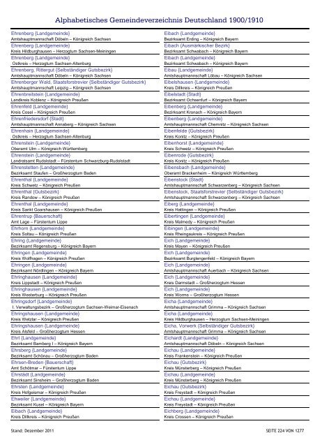 Alphabetisches Verzeichnis der Gemeinden in Deutschland 1900-2