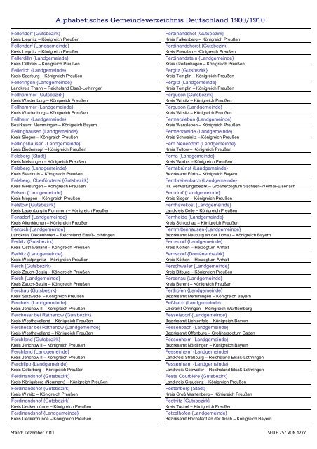 Alphabetisches Verzeichnis der Gemeinden in Deutschland 1900-2