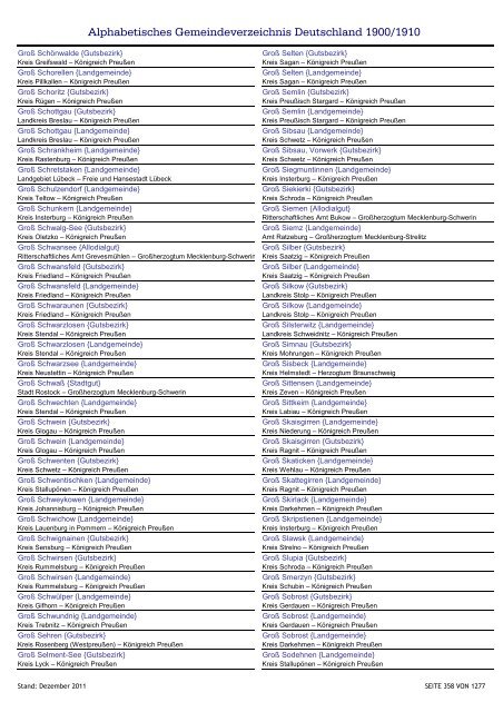 Alphabetisches Verzeichnis der Gemeinden in Deutschland 1900-2