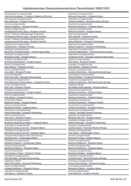 Alphabetisches Verzeichnis der Gemeinden in Deutschland 1900-2