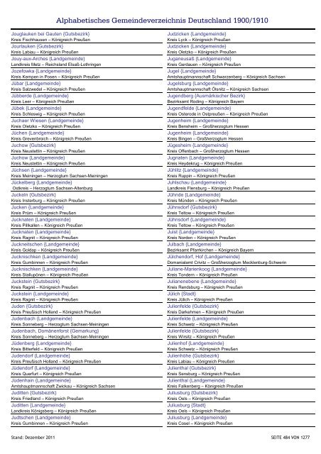 Alphabetisches Verzeichnis der Gemeinden in Deutschland 1900-2