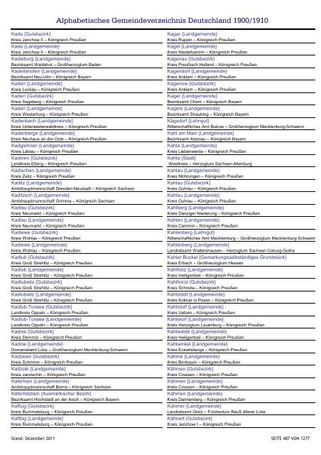 Alphabetisches Verzeichnis der Gemeinden in Deutschland 1900-2