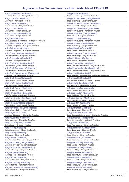 Alphabetisches Verzeichnis der Gemeinden in Deutschland 1900-2