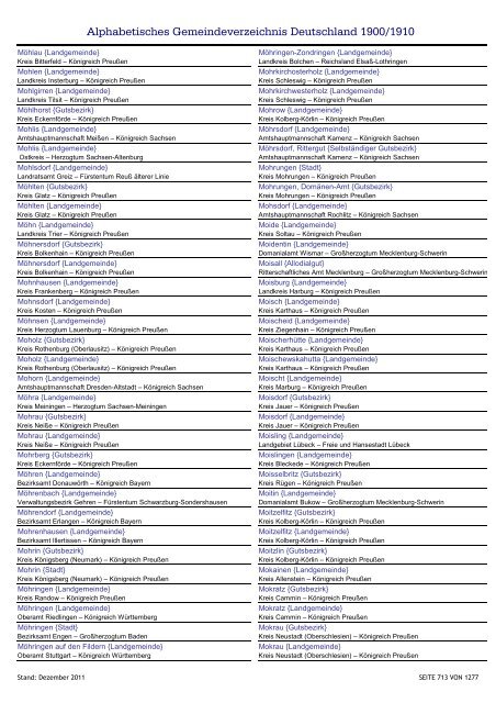 Alphabetisches Verzeichnis der Gemeinden in Deutschland 1900-2