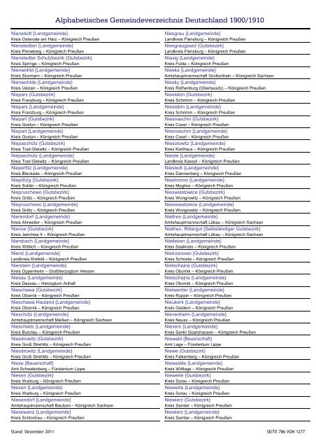 Alphabetisches Verzeichnis der Gemeinden in Deutschland 1900-2