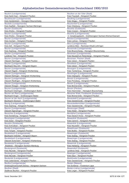 Alphabetisches Verzeichnis der Gemeinden in Deutschland 1900-2