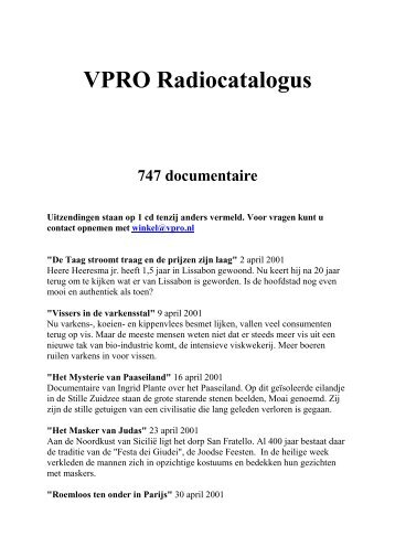 VPRO Radiocatalogus 747 documentaire - VPRO Winkel