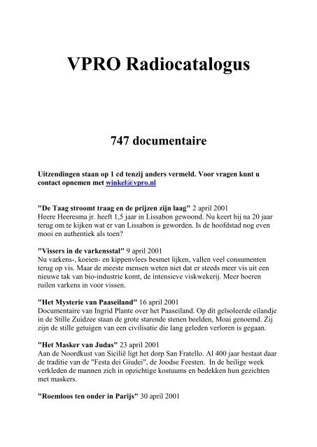 VPRO Radiocatalogus 747 documentaire - VPRO Winkel
