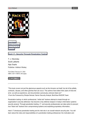 Hack I.T.: Security Through Penetration Testing T. J. ... - HackBBS