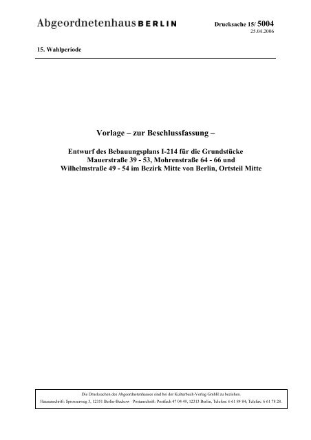 Vorlage – zur Beschlussfassung - Abgeordnetenhaus von Berlin