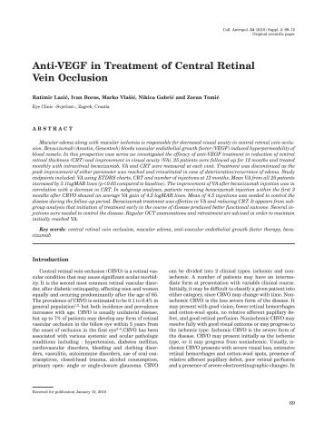 Anti-VEGF in Treatment of Central Retinal Vein Occlusion