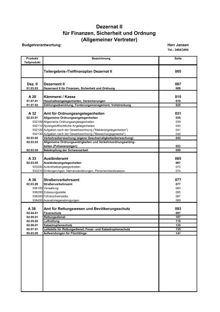 Haushalt 2020 der StädteRegion Aachen - Dezernat II - Finanzen, Sicherheit und Ordnung