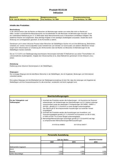 Haushalt der StädteRegion 2020 Dezernat III - Soziales und Gesundheit