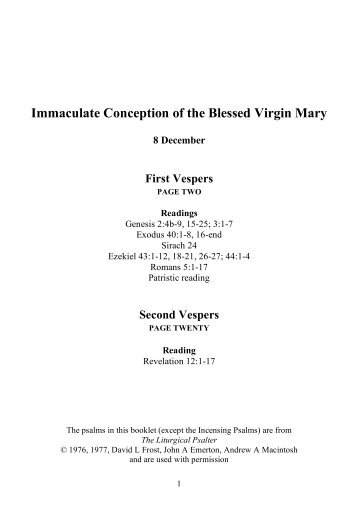 Vespers, Immaculate Conception