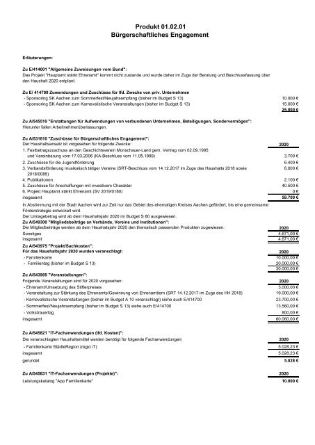 Haushalt der StädteRegion Aachen 2020 - Dezernat V - Bildung, Jugend und Strukturentwicklung