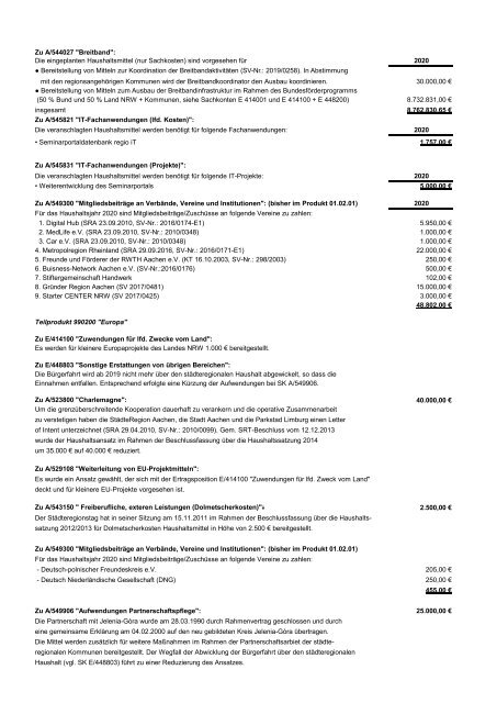 Haushalt der StädteRegion Aachen 2020 - Dezernat V - Bildung, Jugend und Strukturentwicklung