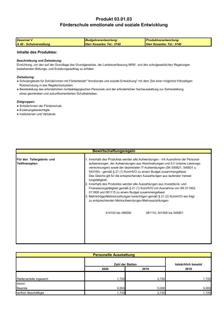 Haushalt der StädteRegion Aachen 2020 - Dezernat V - Bildung, Jugend und Strukturentwicklung