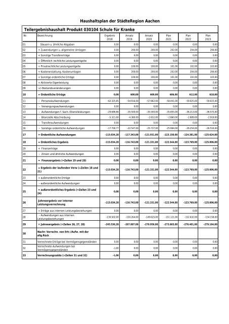 Haushalt der StädteRegion Aachen 2020 - Dezernat V - Bildung, Jugend und Strukturentwicklung