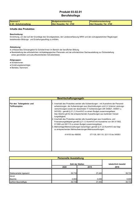 Haushalt der StädteRegion Aachen 2020 - Dezernat V - Bildung, Jugend und Strukturentwicklung