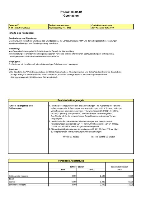 Haushalt der StädteRegion Aachen 2020 - Dezernat V - Bildung, Jugend und Strukturentwicklung