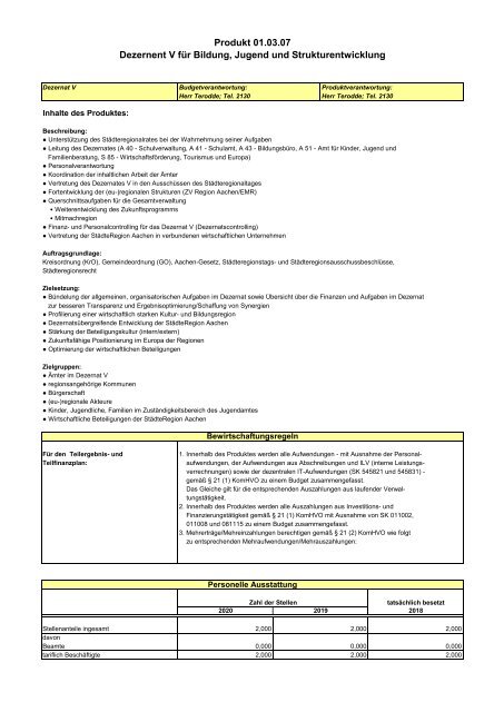 Haushalt der StädteRegion Aachen 2020 - Dezernat V - Bildung, Jugend und Strukturentwicklung