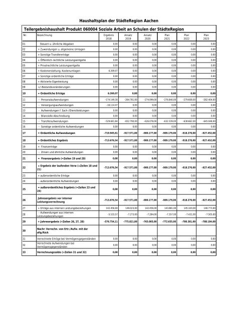 Haushalt der StädteRegion Aachen 2020 - Dezernat V - Bildung, Jugend und Strukturentwicklung