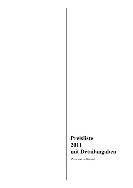 Preisliste 2011 mit Detailangaben