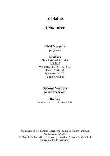 Community of the Servants of the Will of God, Vespers, All Saints, 1 November