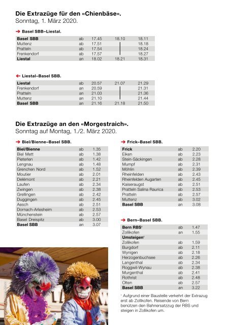 Fahrplan Extrazuege der Basler Fasnacht 2020