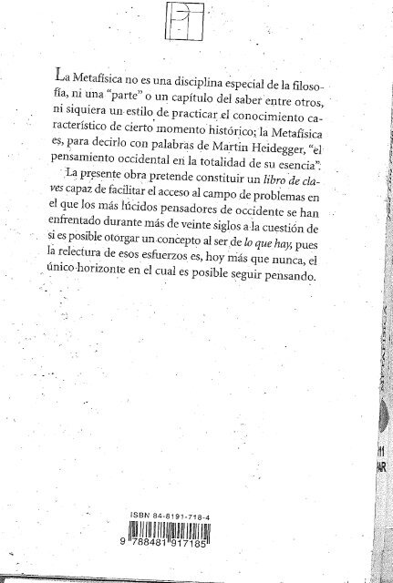 LA METAFÍSICA; Jose Luis Pardo, Ed. Pretextos