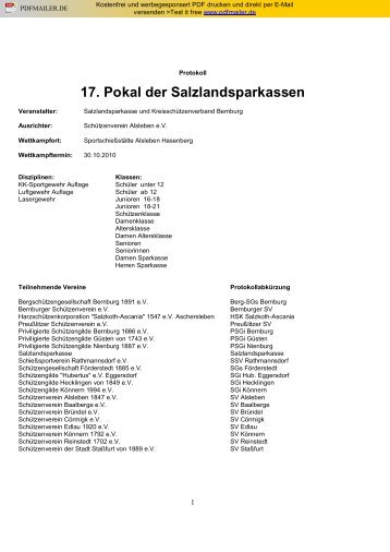 17. Pokal der Salzlandsparkassen - Kreisschützenverband Bernburg