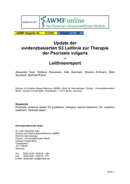 Leitlinie zur Therapie der Psoriasis vulgaris - AWMF