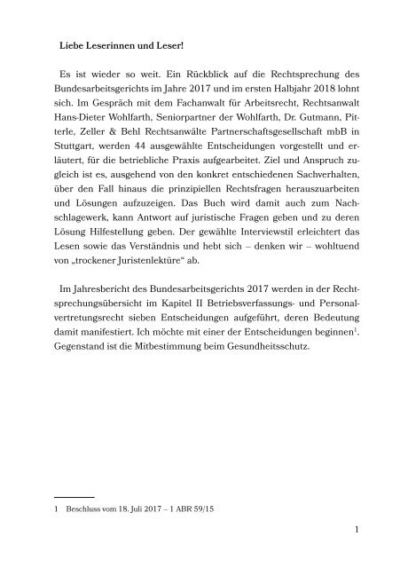 Leseprobe: Dies & Das aus der Rechtsprechung des Bundesarbeitsgerichts 2017/2018